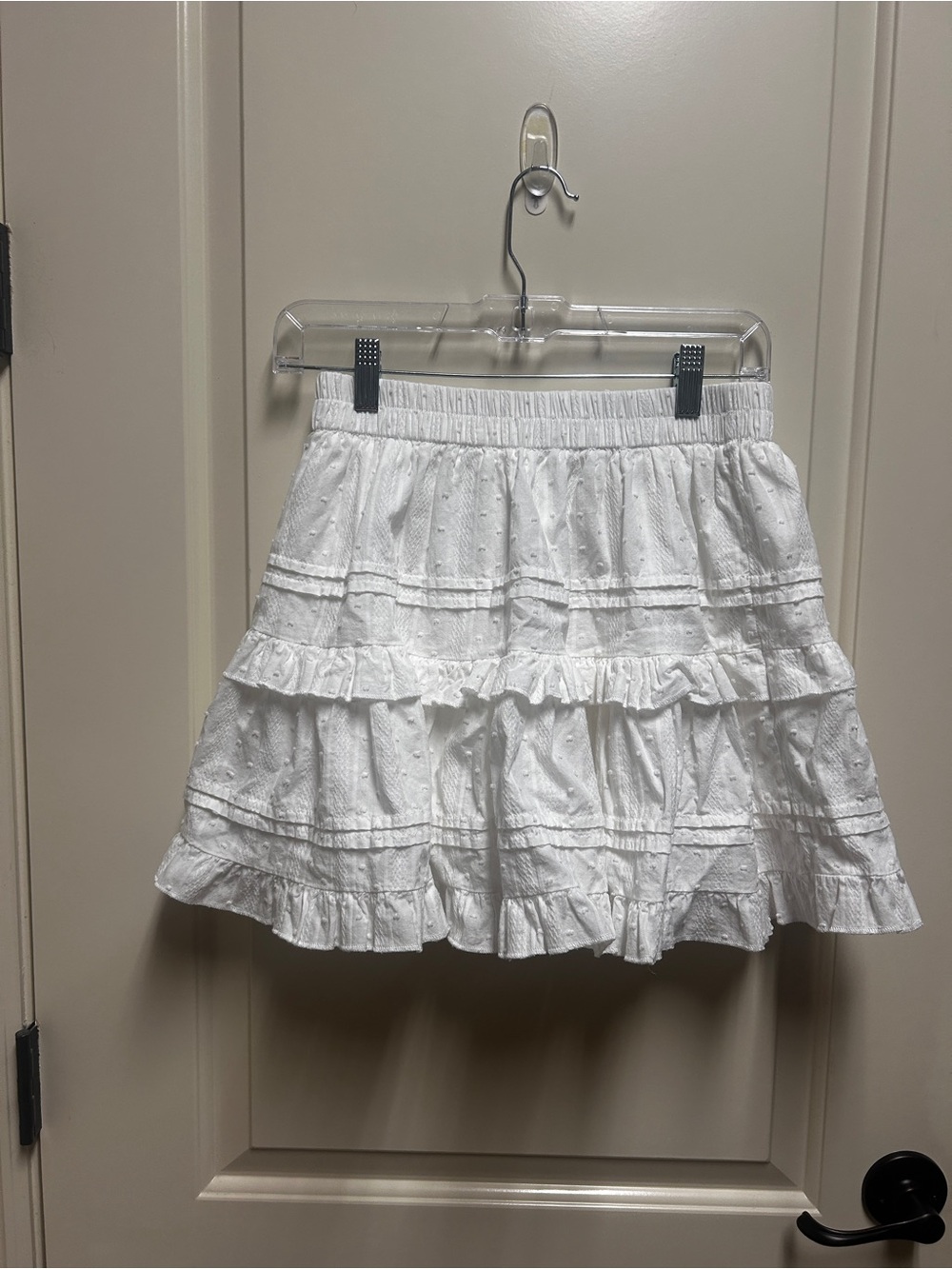 ADORA White Tiered Eyelet Ruffle Mini Skirt with Interior Shorts